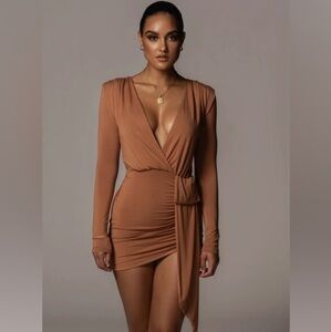 JLUXLABEL Warm Brown V-Neck Dress